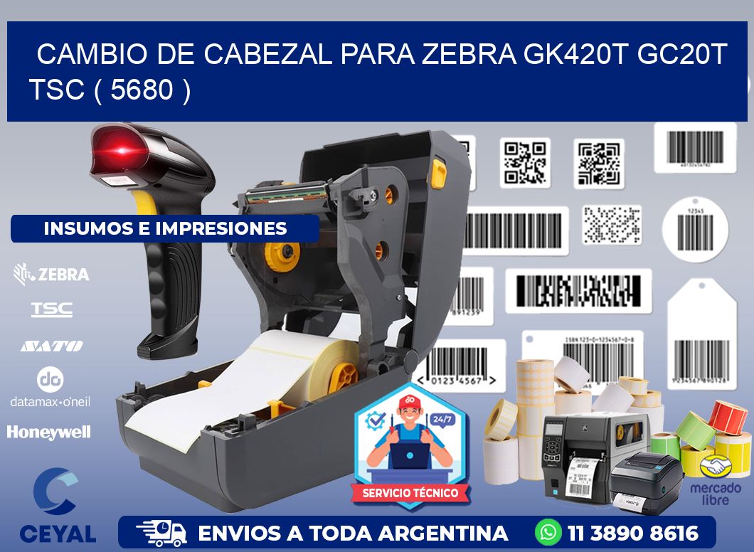 CAMBIO DE CABEZAL PARA ZEBRA GK420T GC20T TSC ( 5680 )