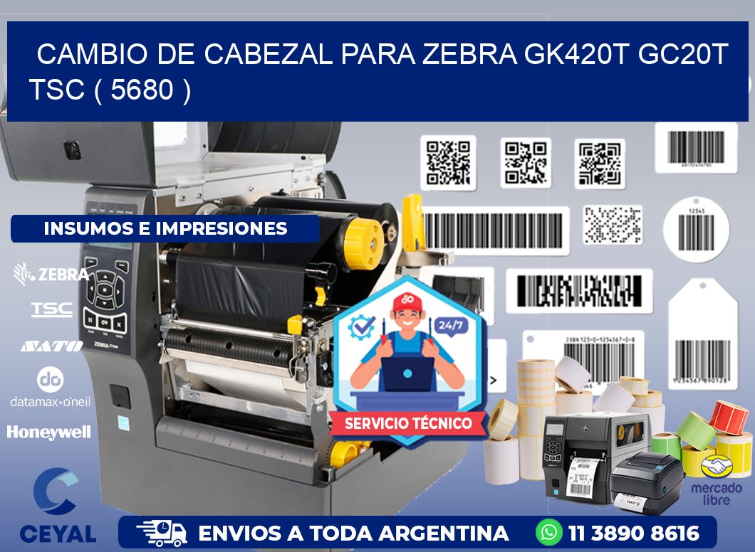CAMBIO DE CABEZAL PARA ZEBRA GK420T GC20T TSC ( 5680 )