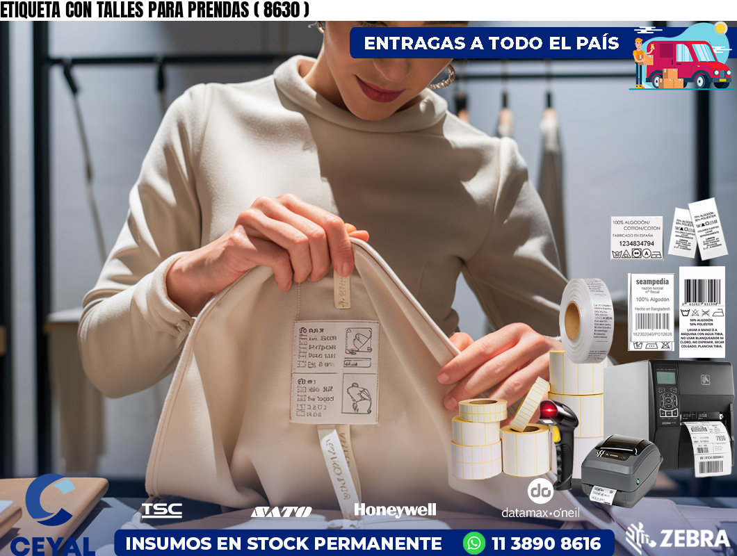 ETIQUETA CON TALLES PARA PRENDAS ( 8630 )