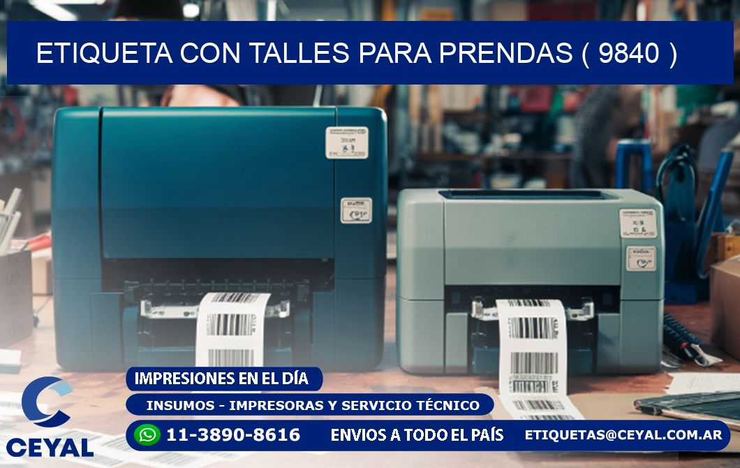 ETIQUETA CON TALLES PARA PRENDAS ( 9840 )