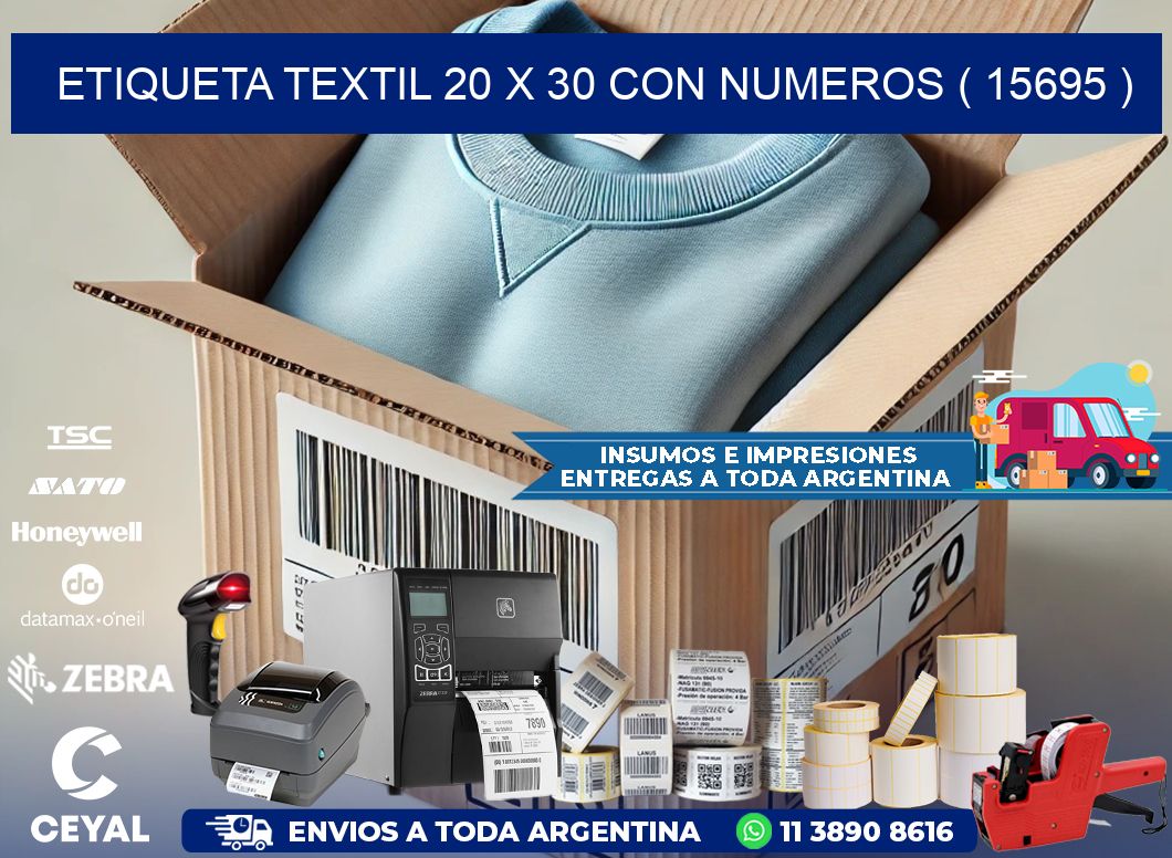 ETIQUETA TEXTIL 20 X 30 CON NUMEROS ( 15695 )