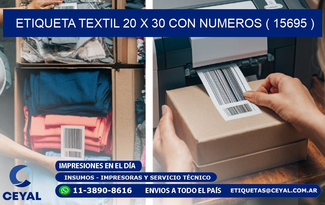 ETIQUETA TEXTIL 20 X 30 CON NUMEROS ( 15695 )