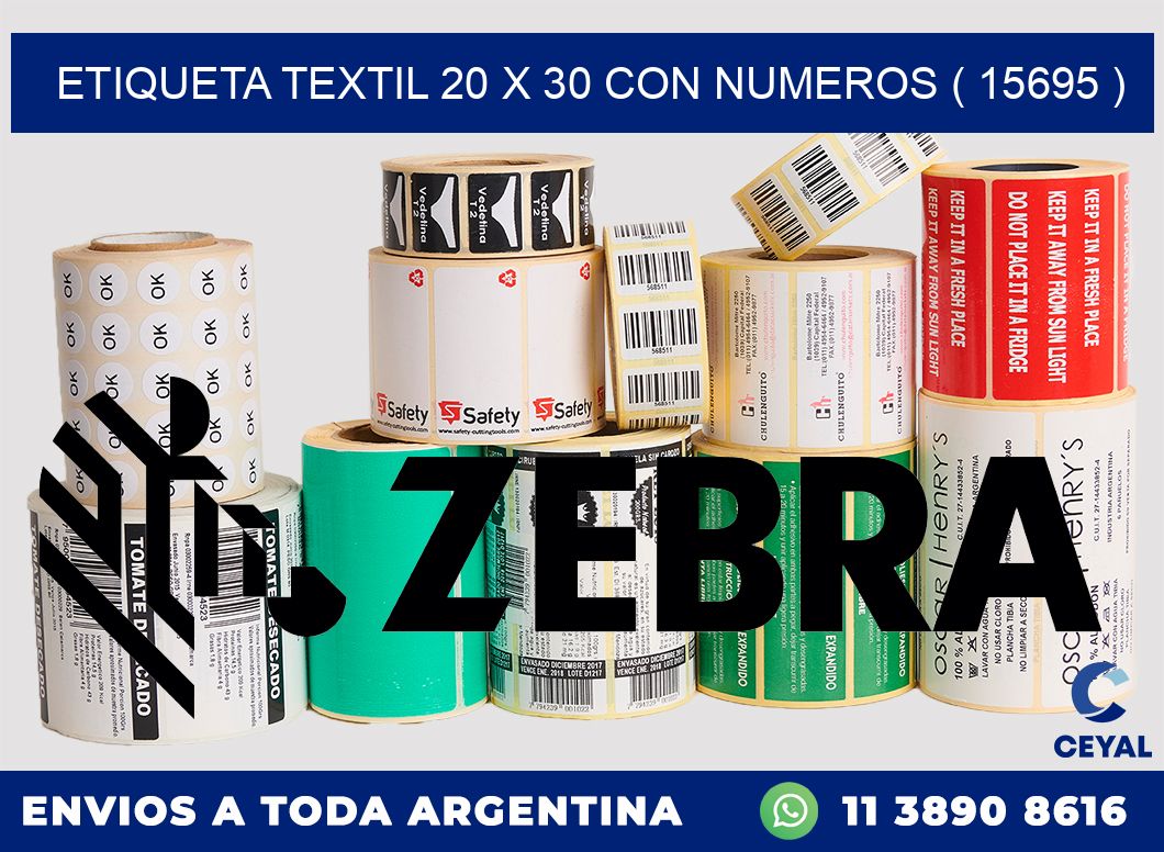 ETIQUETA TEXTIL 20 X 30 CON NUMEROS ( 15695 )