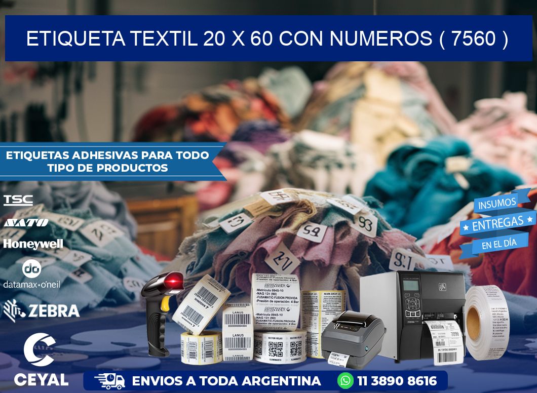ETIQUETA TEXTIL 20 X 60 CON NUMEROS ( 7560 )