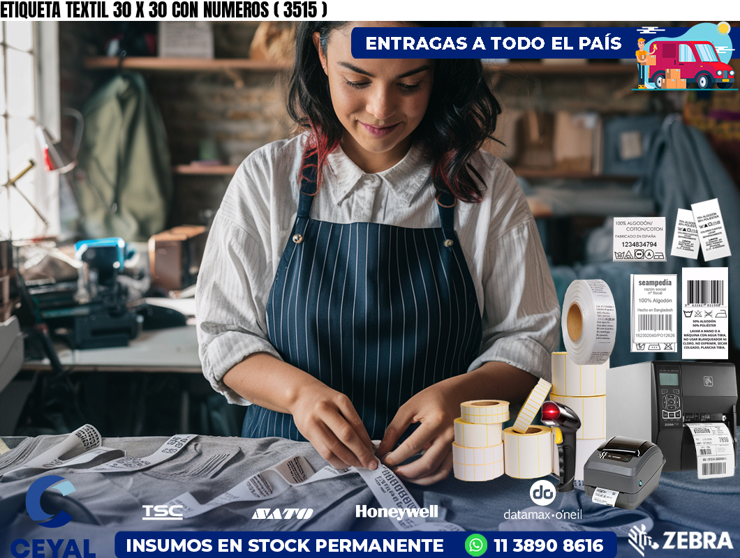 ETIQUETA TEXTIL 30 X 30 CON NUMEROS ( 3515 )