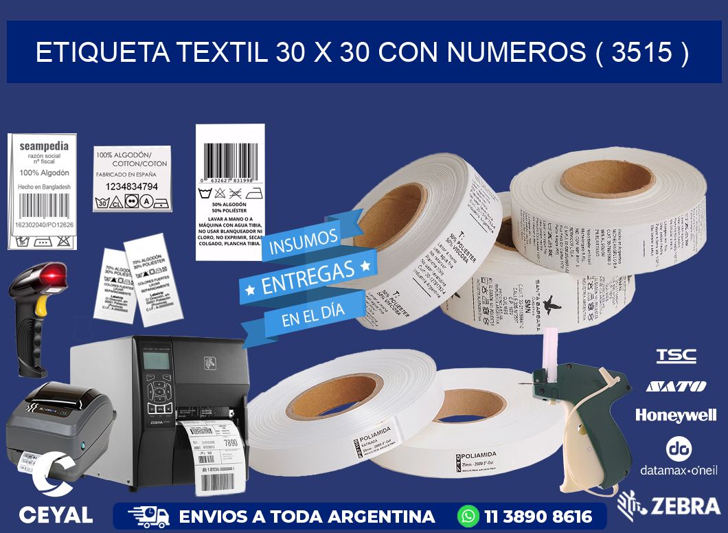ETIQUETA TEXTIL 30 X 30 CON NUMEROS ( 3515 )