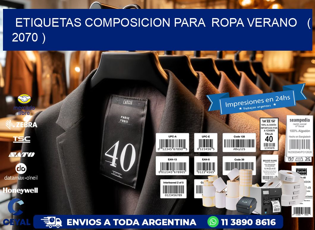 ETIQUETAS COMPOSICION PARA  ROPA VERANO   ( 2070 )