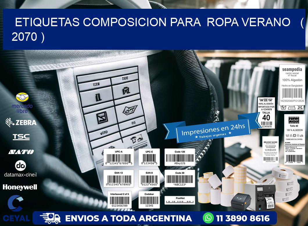 ETIQUETAS COMPOSICION PARA  ROPA VERANO   ( 2070 )