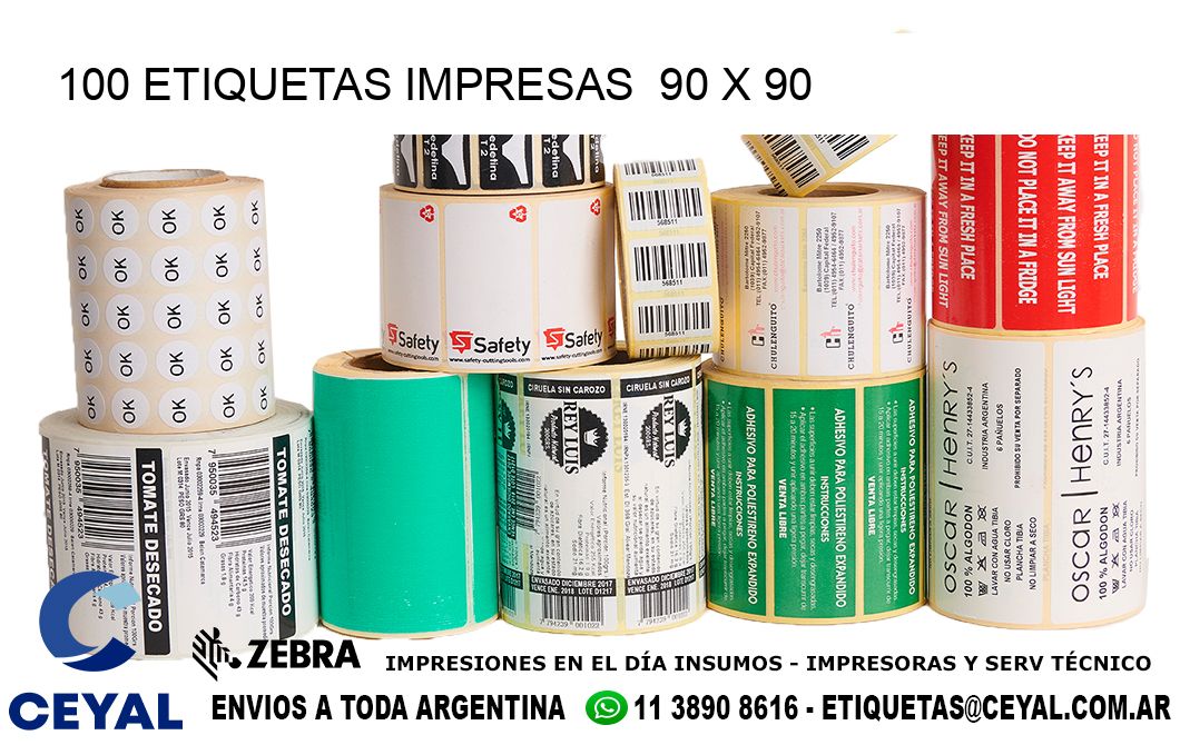 100 ETIQUETAS IMPRESAS  90 x 90