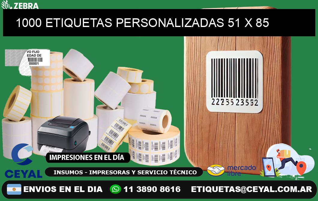 1000 ETIQUETAS PERSONALIZADAS 51 x 85