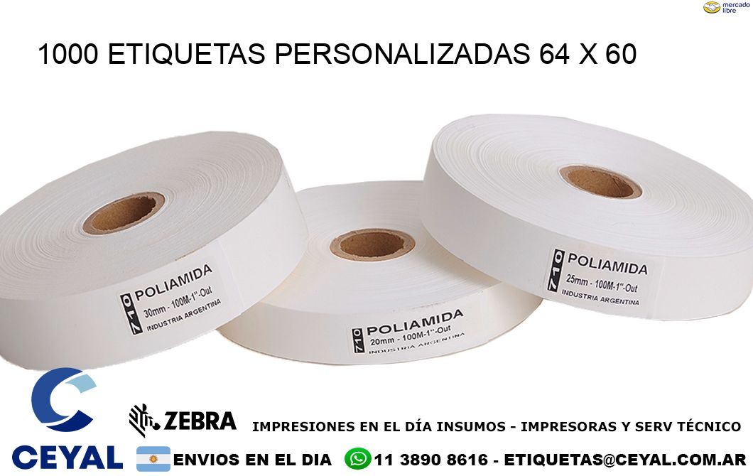 1000 ETIQUETAS PERSONALIZADAS 64 x 60