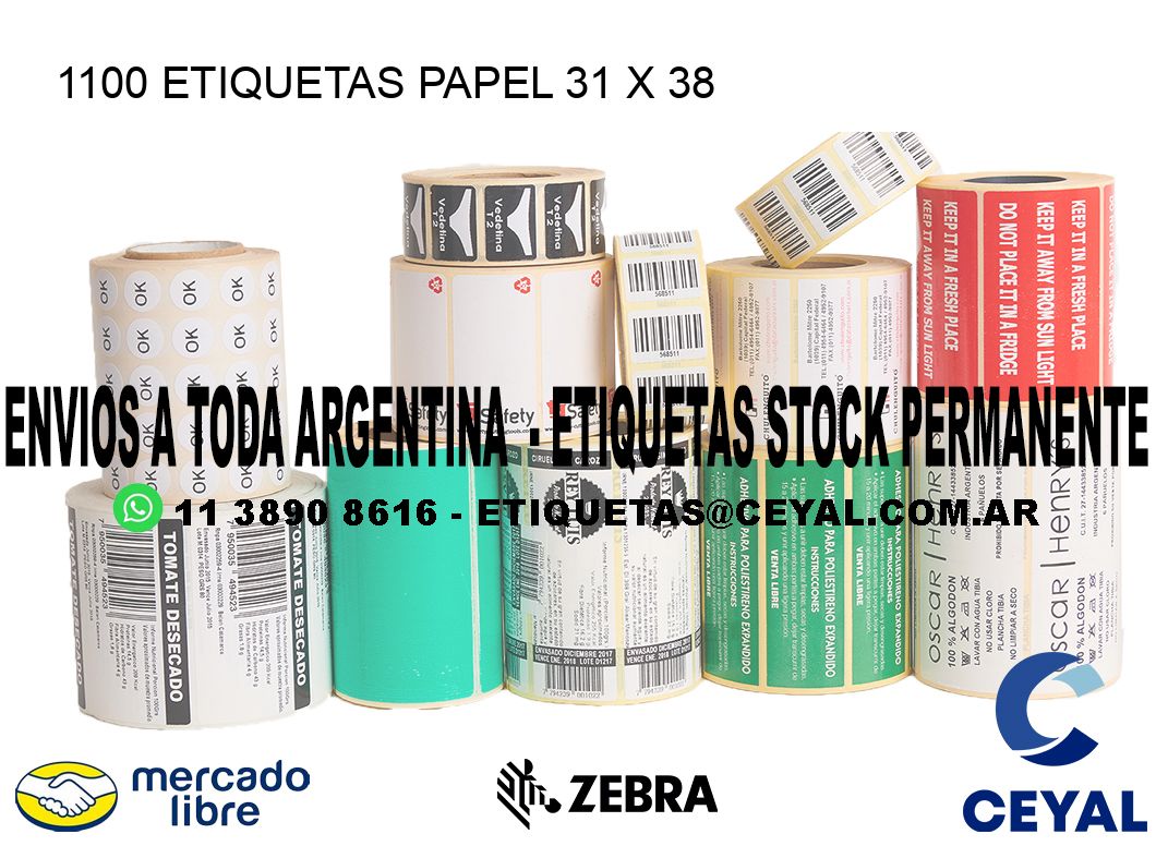 1100 ETIQUETAS PAPEL 31 x 38