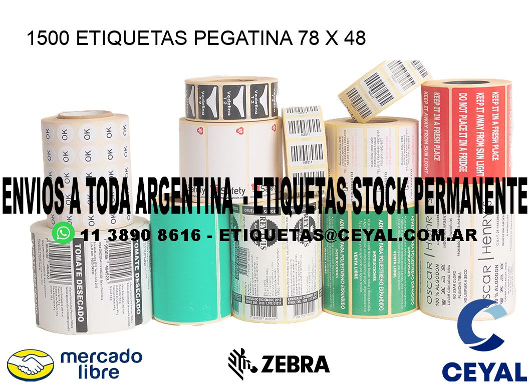 1500 ETIQUETAS PEGATINA 78 x 48