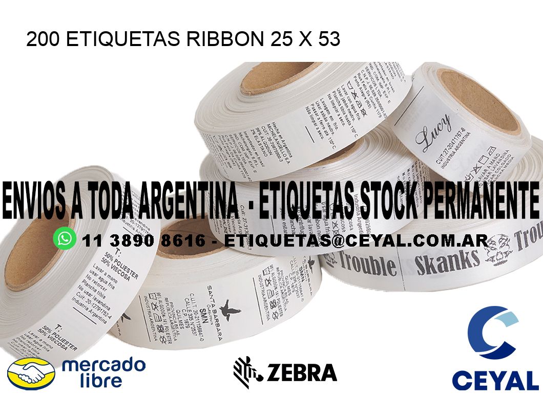 200 ETIQUETAS RIBBON 25 x 53