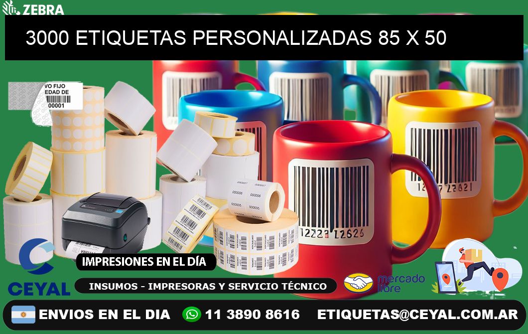 3000 ETIQUETAS PERSONALIZADAS 85 x 50