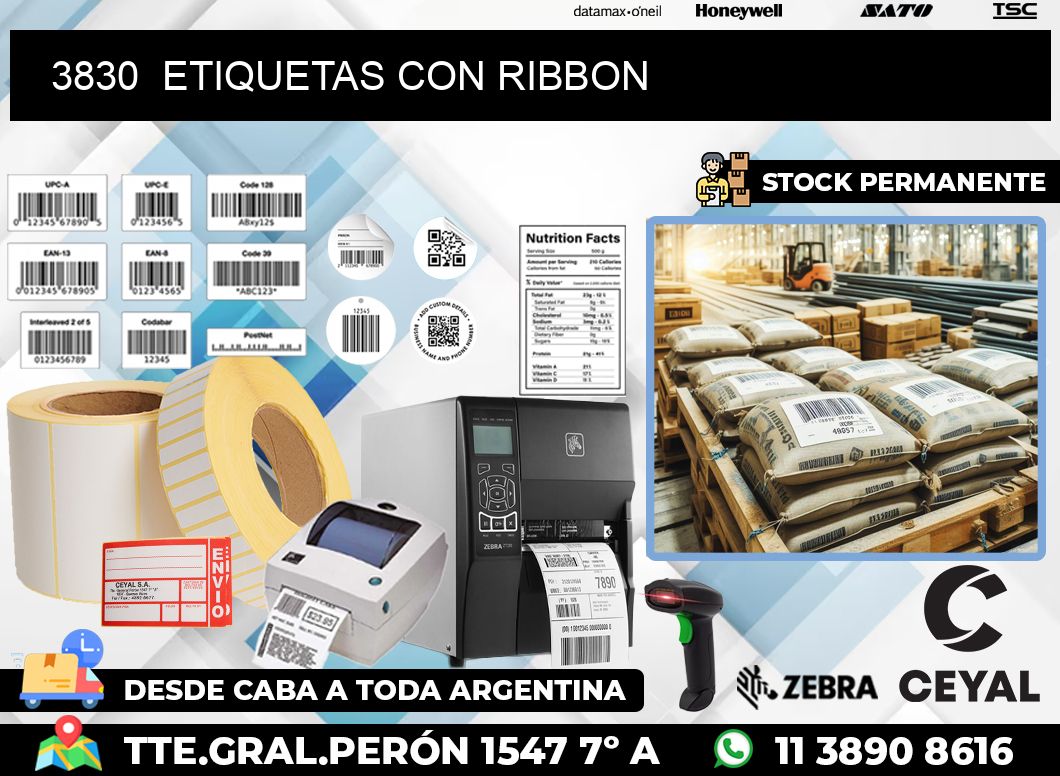 3830  ETIQUETAS CON RIBBON