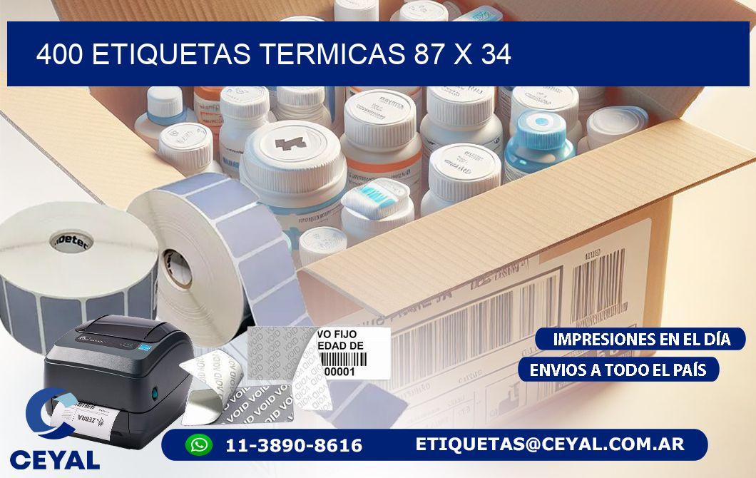 400 ETIQUETAS TERMICAS 87 x 34