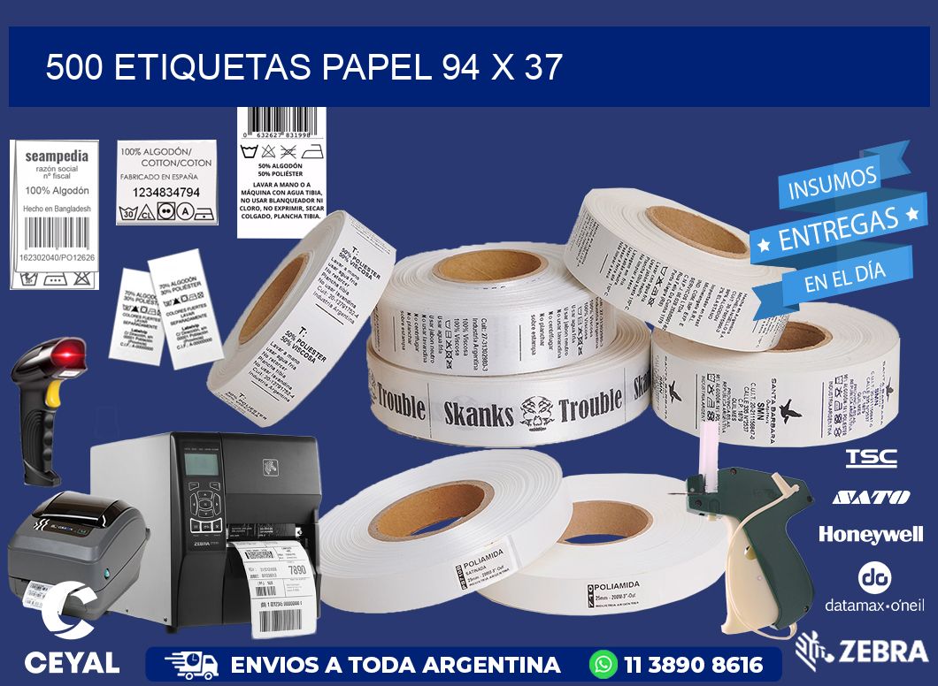 500 ETIQUETAS PAPEL 94 x 37