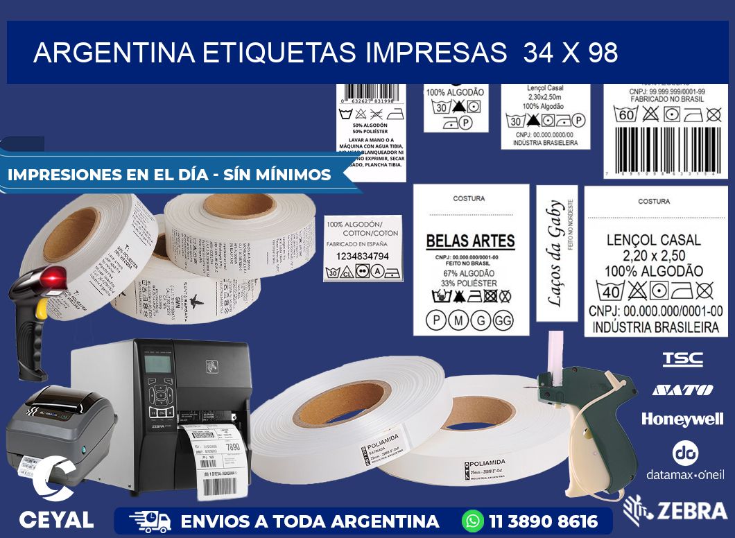 ARGENTINA ETIQUETAS IMPRESAS  34 x 98