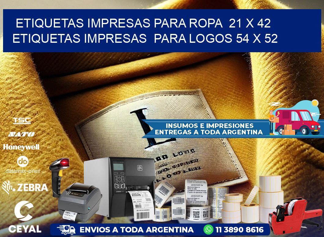 ETIQUETAS IMPRESAS PARA ROPA  21 x 42 ETIQUETAS IMPRESAS  PARA LOGOS 54 x 52