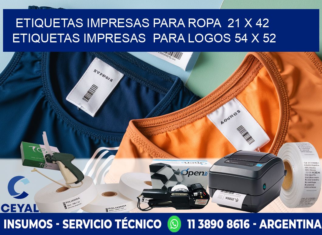 ETIQUETAS IMPRESAS PARA ROPA  21 x 42 ETIQUETAS IMPRESAS  PARA LOGOS 54 x 52