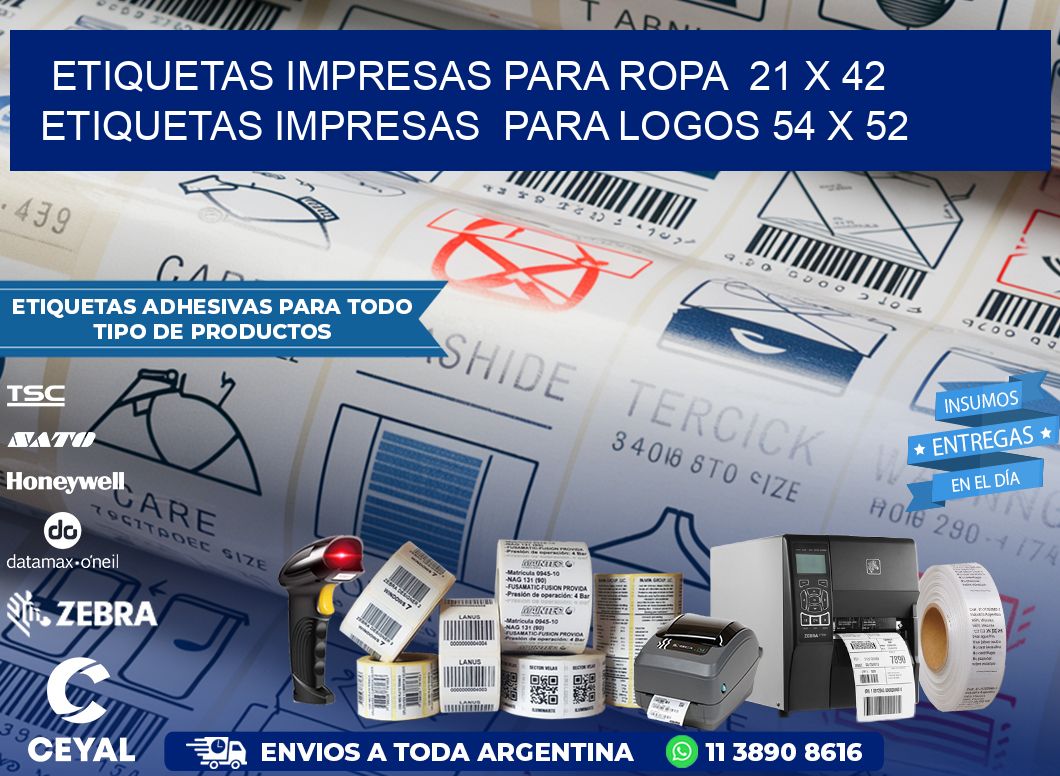 ETIQUETAS IMPRESAS PARA ROPA  21 x 42 ETIQUETAS IMPRESAS  PARA LOGOS 54 x 52