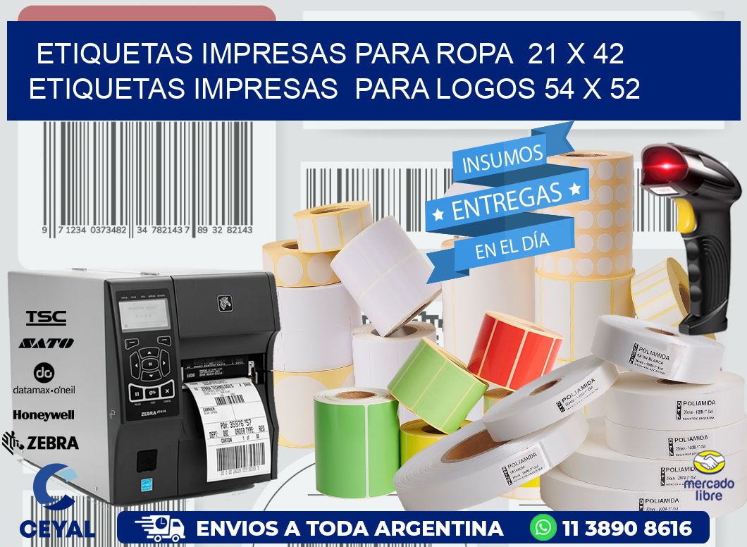 ETIQUETAS IMPRESAS PARA ROPA  21 x 42 ETIQUETAS IMPRESAS  PARA LOGOS 54 x 52