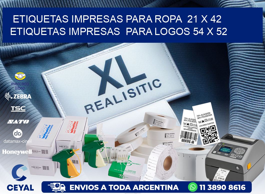 ETIQUETAS IMPRESAS PARA ROPA  21 x 42 ETIQUETAS IMPRESAS  PARA LOGOS 54 x 52