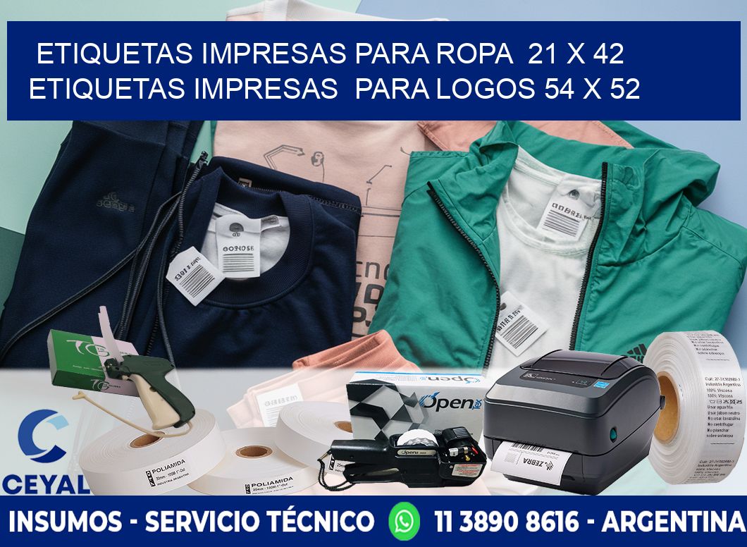 ETIQUETAS IMPRESAS PARA ROPA  21 x 42 ETIQUETAS IMPRESAS  PARA LOGOS 54 x 52