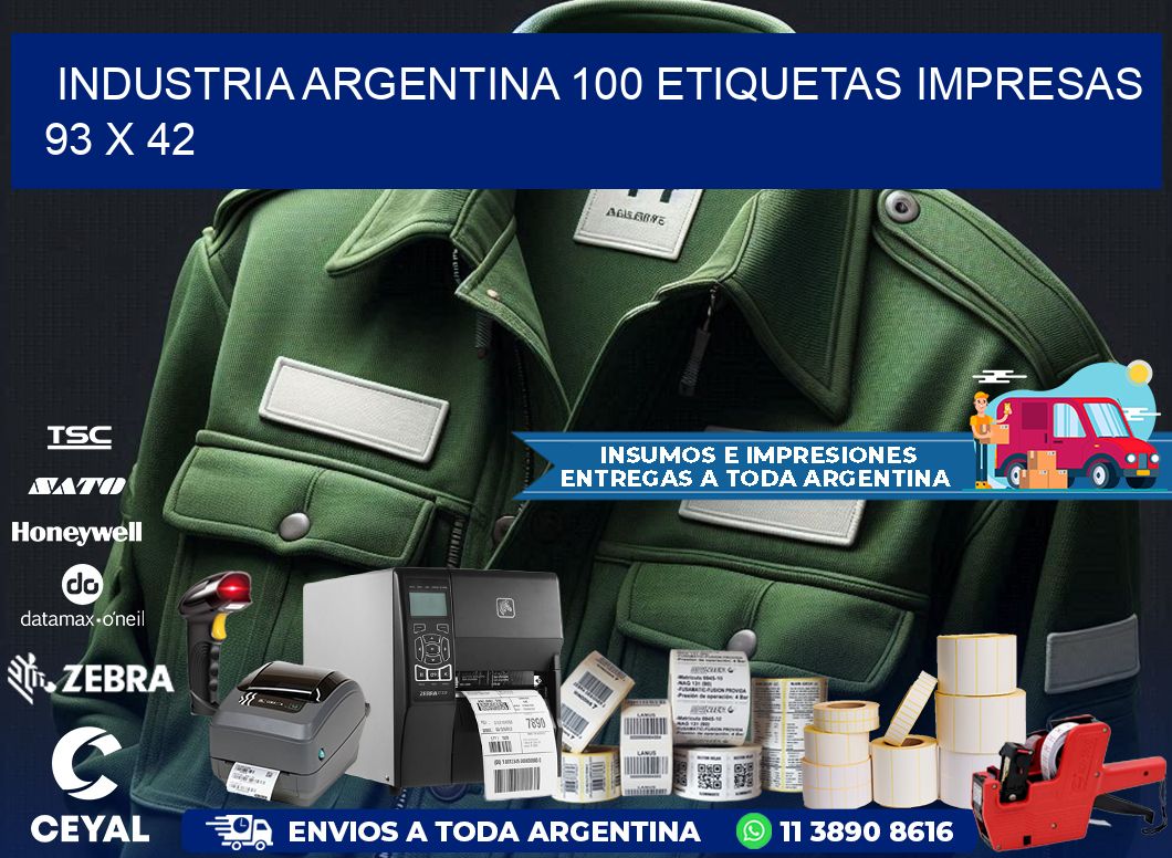 INDUSTRIA ARGENTINA 100 ETIQUETAS IMPRESAS  93 x 42