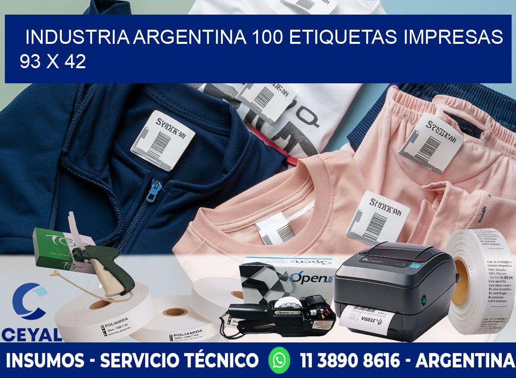 INDUSTRIA ARGENTINA 100 ETIQUETAS IMPRESAS  93 x 42