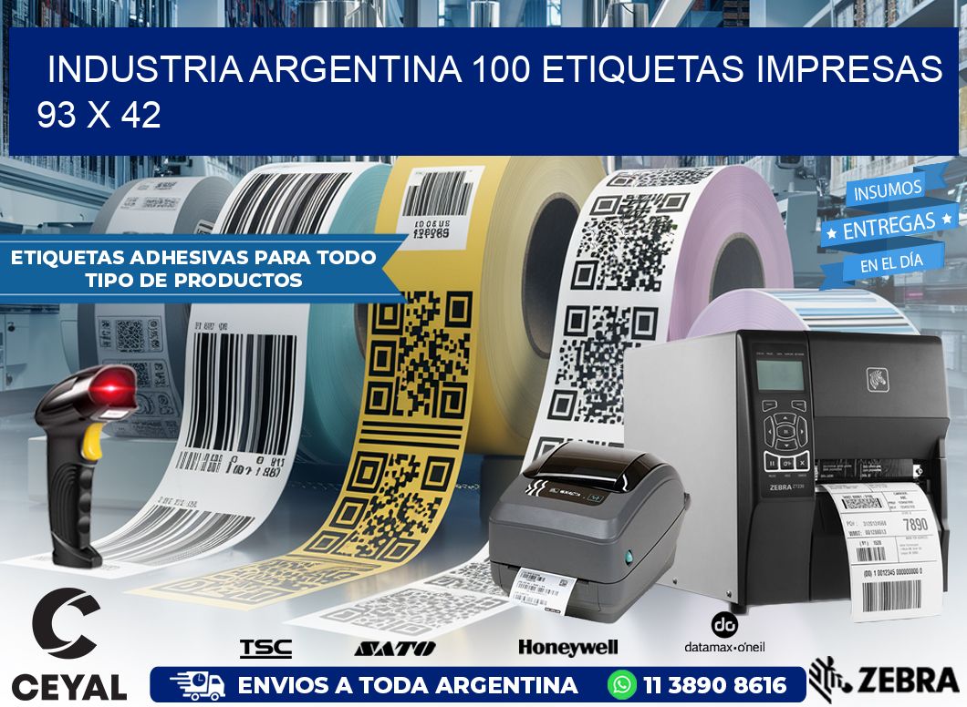 INDUSTRIA ARGENTINA 100 ETIQUETAS IMPRESAS  93 x 42