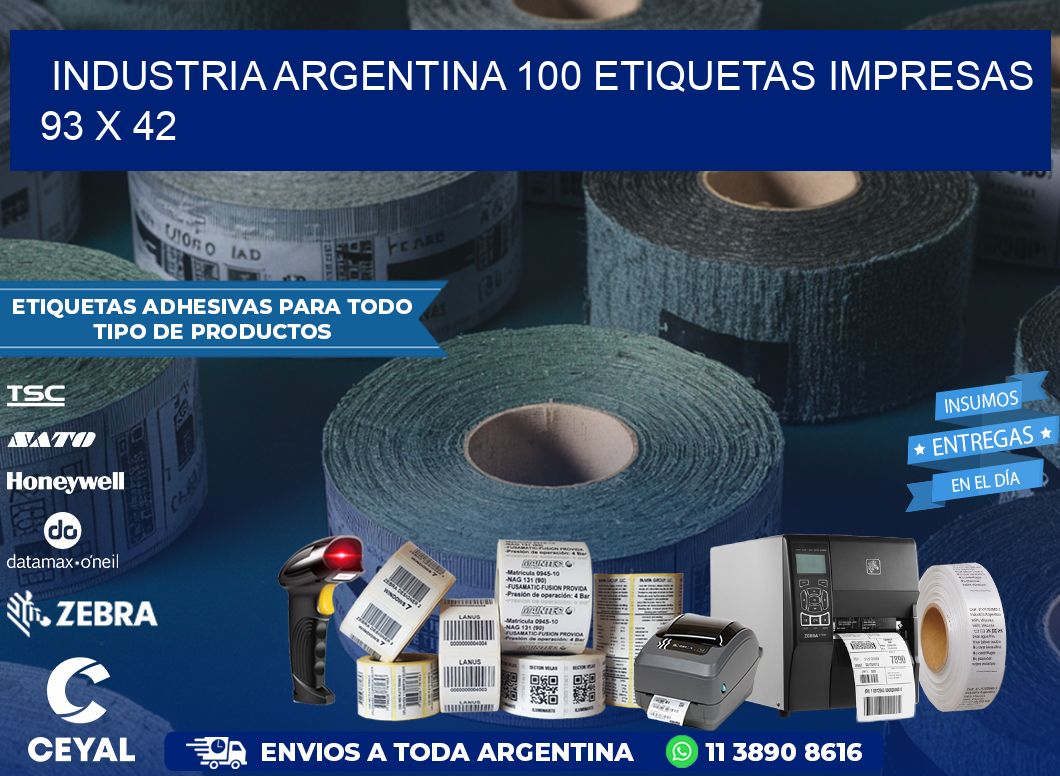 INDUSTRIA ARGENTINA 100 ETIQUETAS IMPRESAS  93 x 42