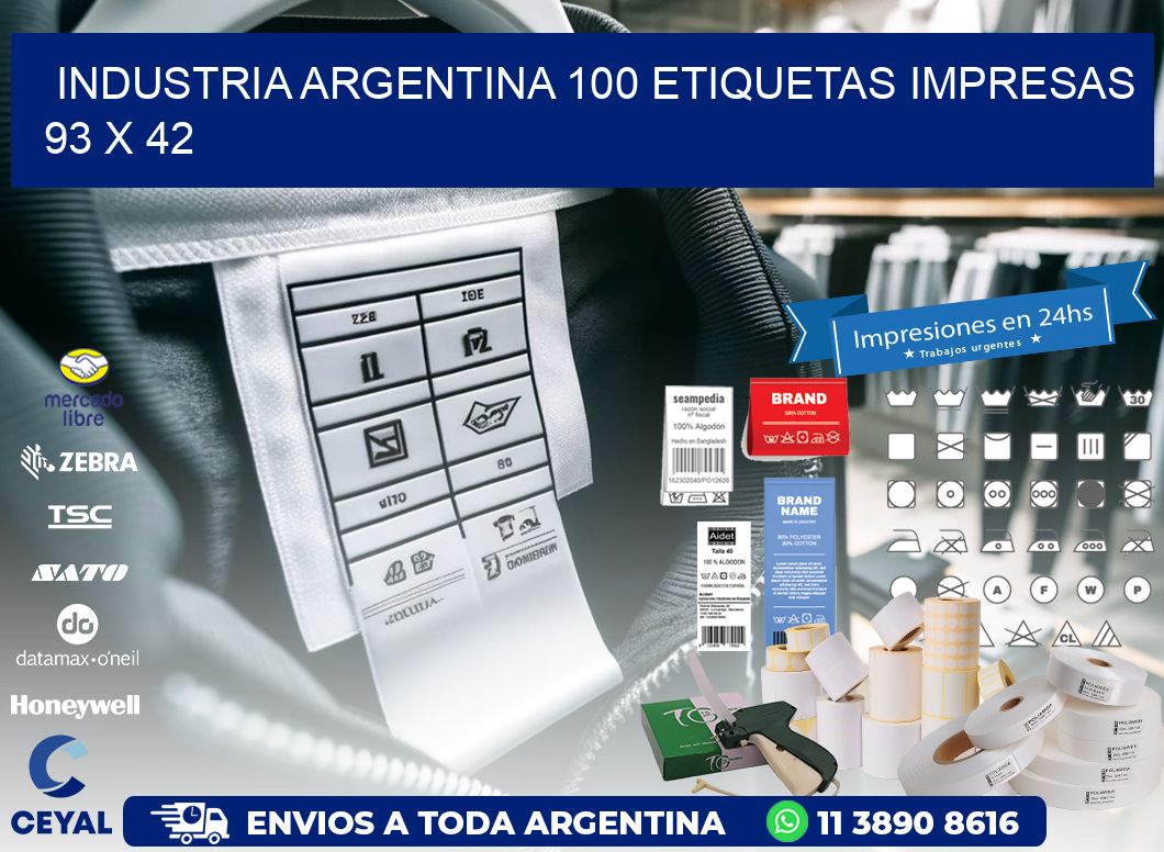 INDUSTRIA ARGENTINA 100 ETIQUETAS IMPRESAS  93 x 42