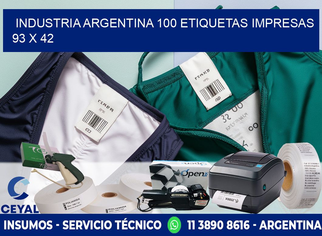 INDUSTRIA ARGENTINA 100 ETIQUETAS IMPRESAS  93 x 42