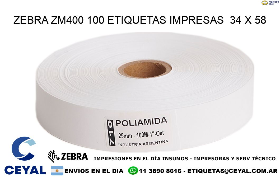 ZEBRA ZM400 100 ETIQUETAS IMPRESAS  34 x 58