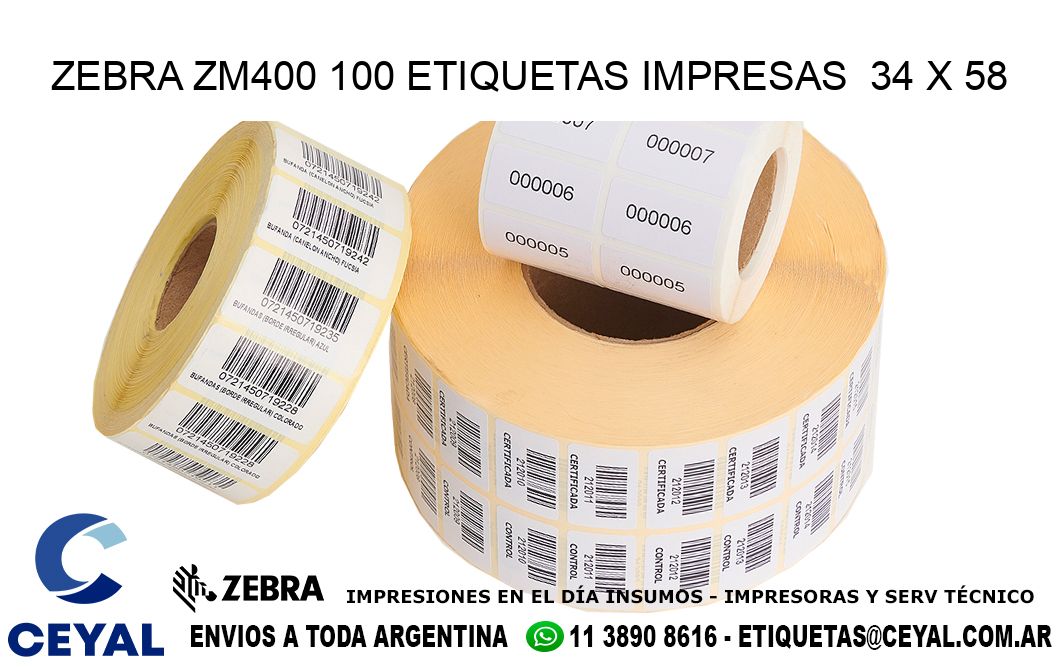 ZEBRA ZM400 100 ETIQUETAS IMPRESAS  34 x 58