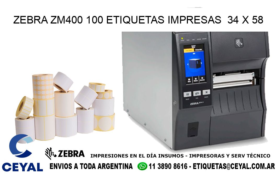 ZEBRA ZM400 100 ETIQUETAS IMPRESAS  34 x 58