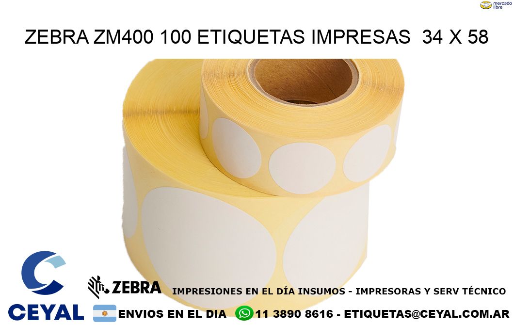 ZEBRA ZM400 100 ETIQUETAS IMPRESAS  34 x 58