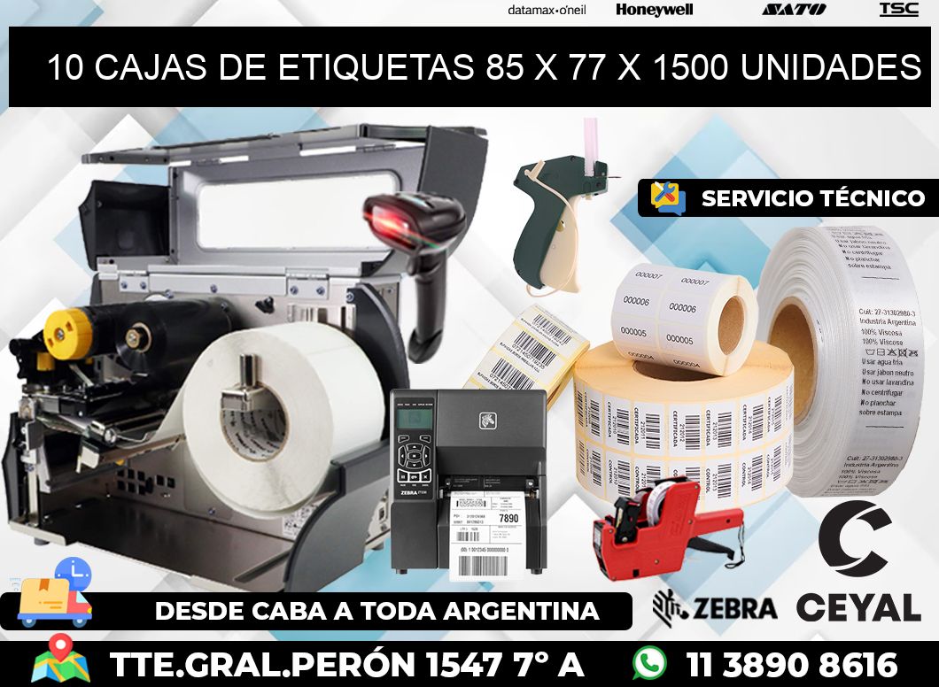 10 CAJAS DE ETIQUETAS 85 x 77 X 1500 UNIDADES