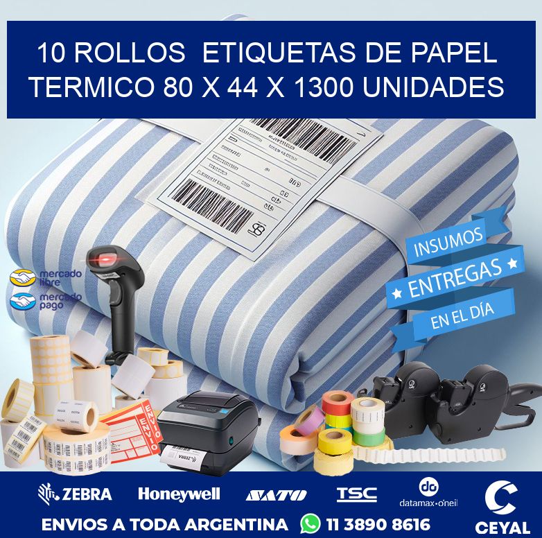 10 ROLLOS  ETIQUETAS DE PAPEL TERMICO 80 x 44 X 1300 UNIDADES