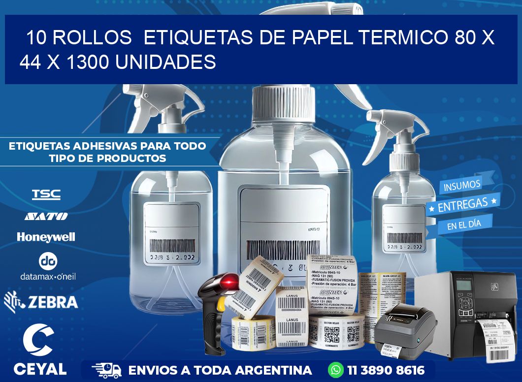 10 ROLLOS  ETIQUETAS DE PAPEL TERMICO 80 x 44 X 1300 UNIDADES