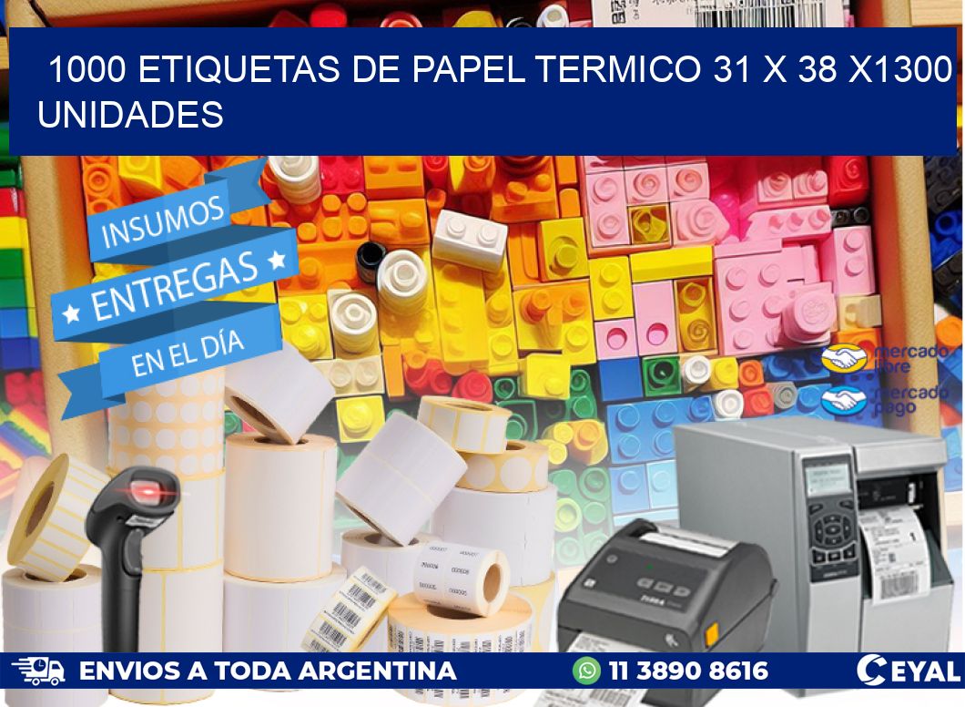 1000 ETIQUETAS DE PAPEL TERMICO 31 x 38 X1300 UNIDADES