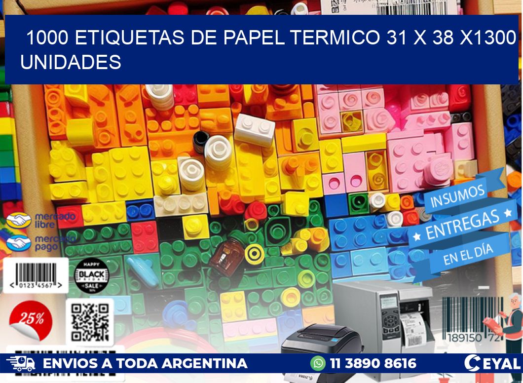 1000 ETIQUETAS DE PAPEL TERMICO 31 x 38 X1300 UNIDADES