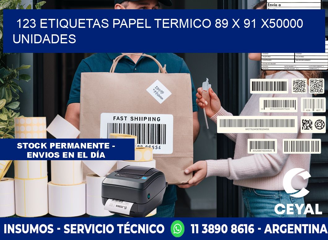 123 ETIQUETAS PAPEL TERMICO 89 x 91 X50000 UNIDADES