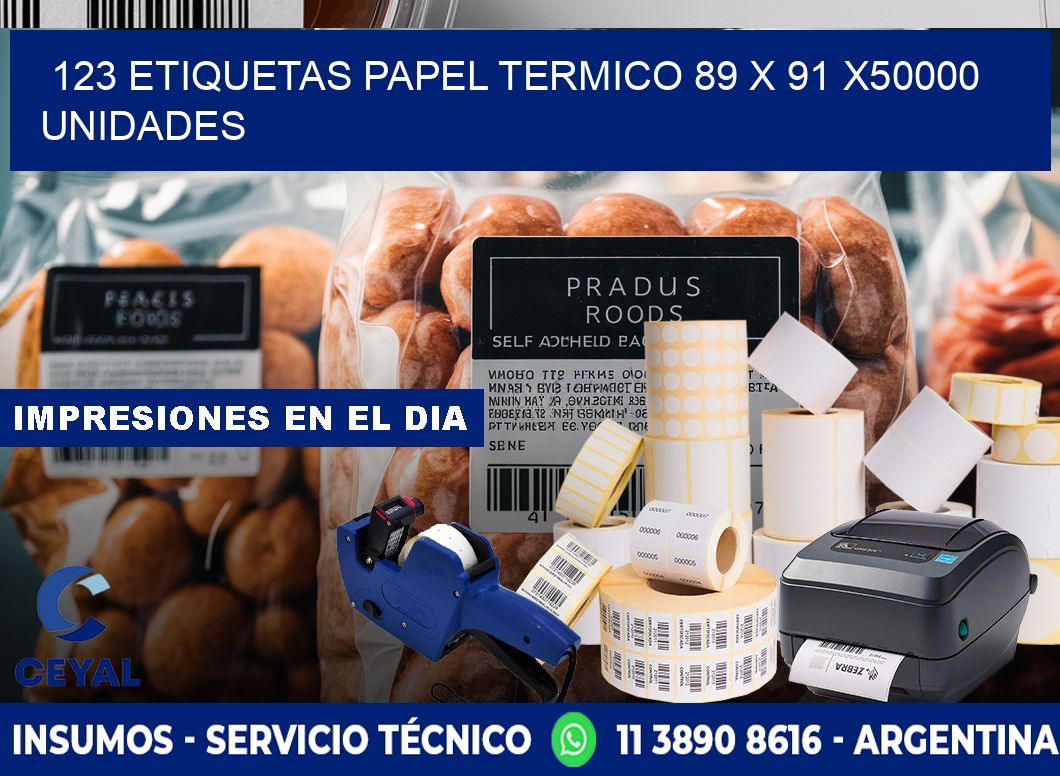 123 ETIQUETAS PAPEL TERMICO 89 x 91 X50000 UNIDADES