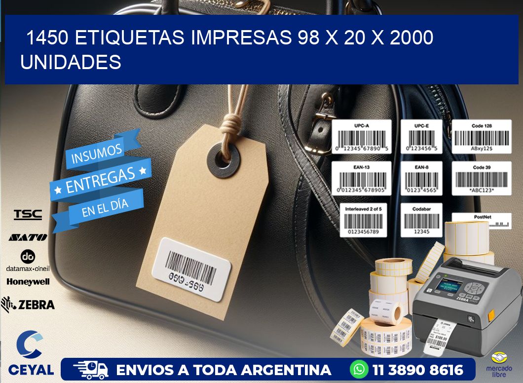 1450 ETIQUETAS IMPRESAS 98 x 20 X 2000 UNIDADES