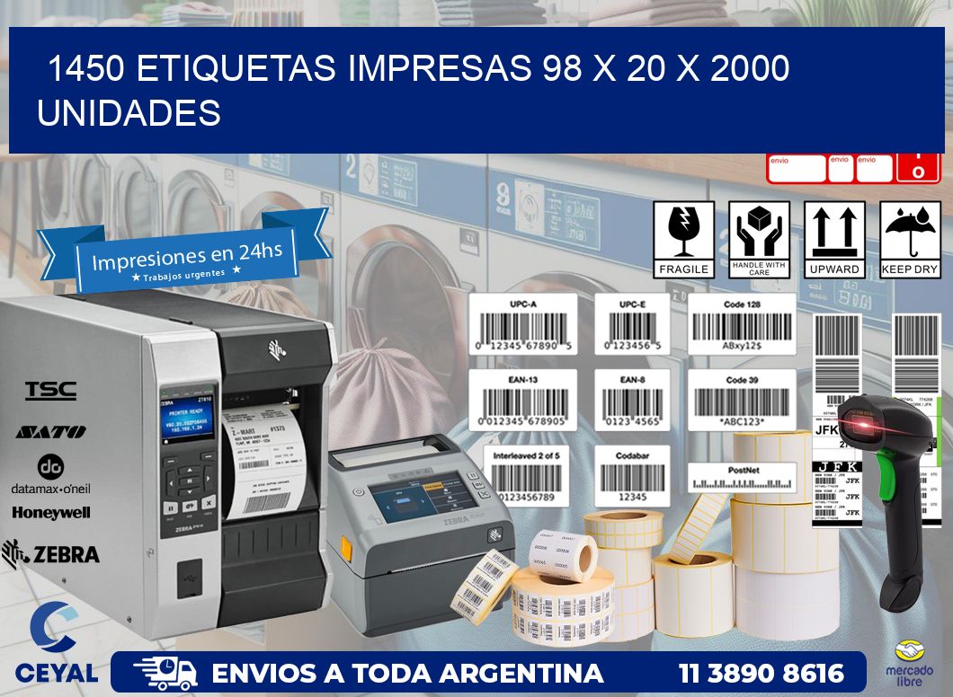 1450 ETIQUETAS IMPRESAS 98 x 20 X 2000 UNIDADES