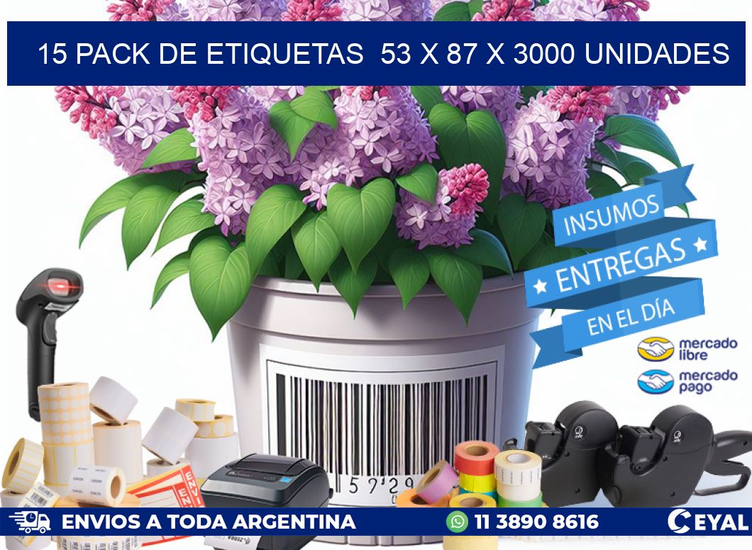 15 PACK DE ETIQUETAS  53 x 87 X 3000 UNIDADES