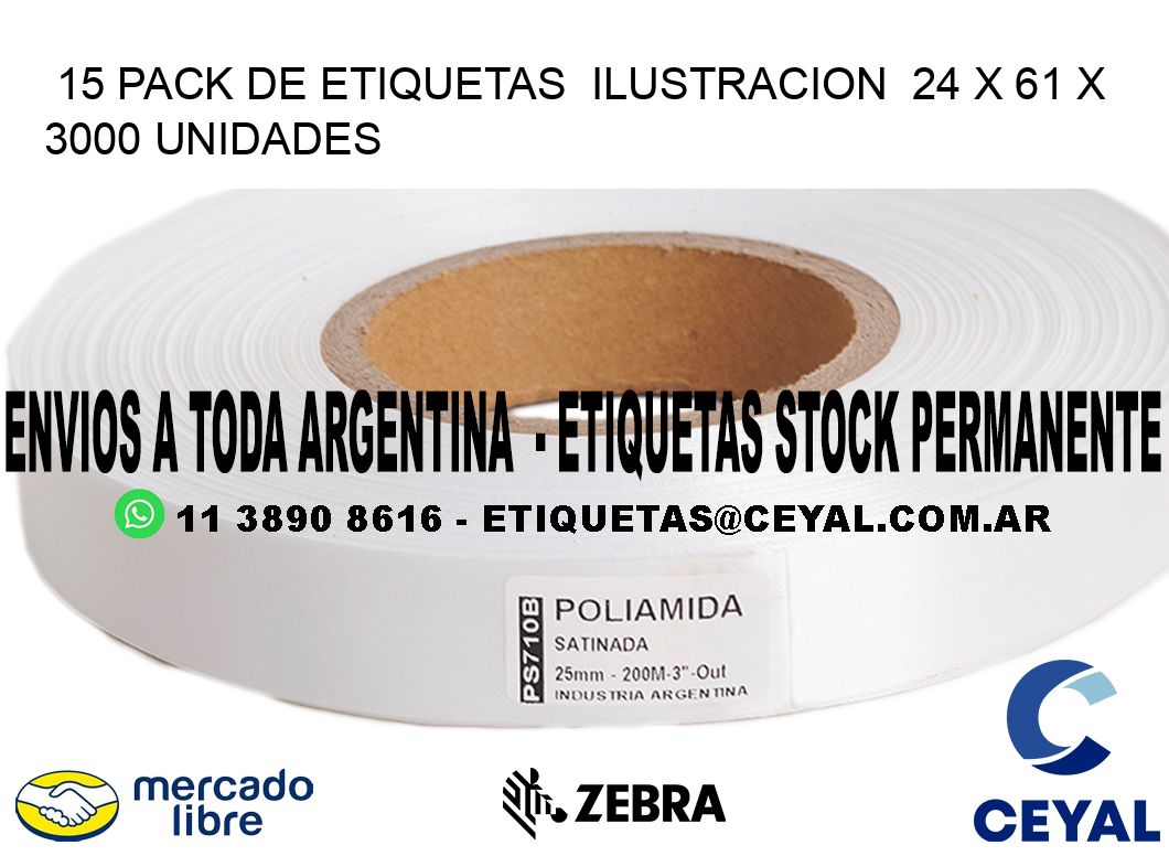 15 PACK DE ETIQUETAS  ILUSTRACION  24 x 61 X 3000 UNIDADES